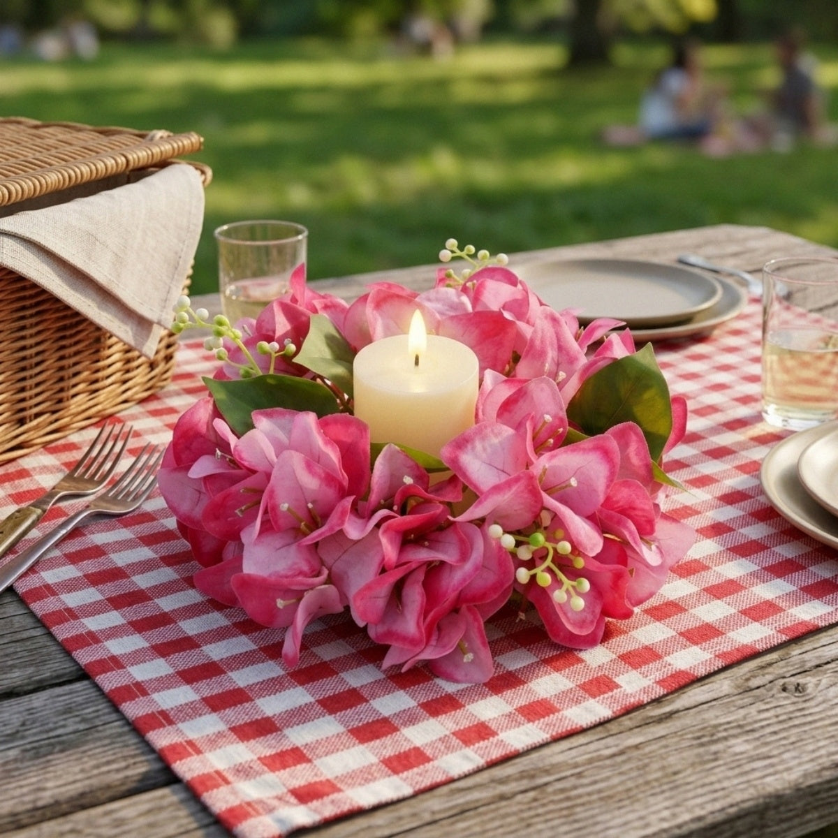 Floral Candle Wreath Rings | Artificial Bougainvillea Candle Rings for Wedding Table Centerpiece Home Decor