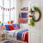 Patriotic Red White and Blue Wreath Fourth of July Front Door Decor Americana Stars Burlap Bow Summer Floral Wreath for Home Wall Party