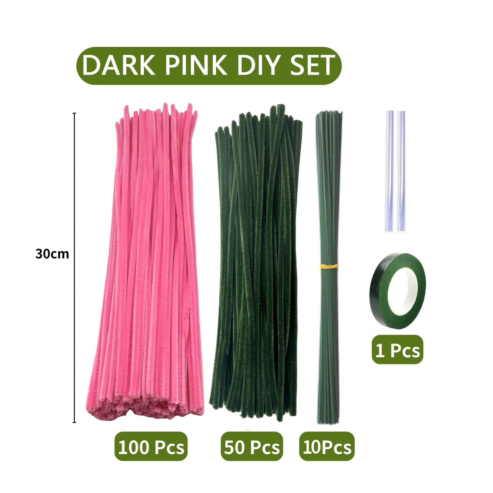 Dark pink chenille stems pipe cleaner set of 10 for DIY flower crafts and art projects
