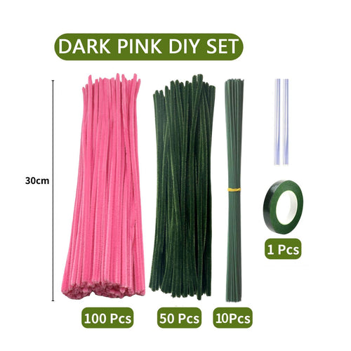 Dark pink chenille stems pipe cleaner set of 10 for DIY flower crafts and art projects
