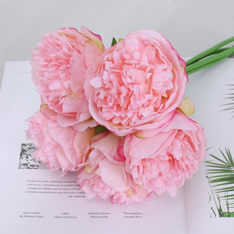 Dark pink artificial peony flowers bridal bouquet wedding centerpiece home decor