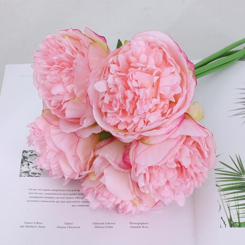 Dark pink artificial peony flowers bridal bouquet wedding centerpiece home decor