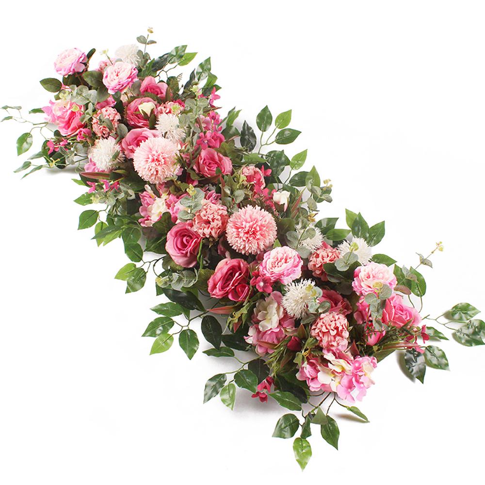 Dark pink artificial rose peony swag garland with eucalyptus for wedding arch door decor