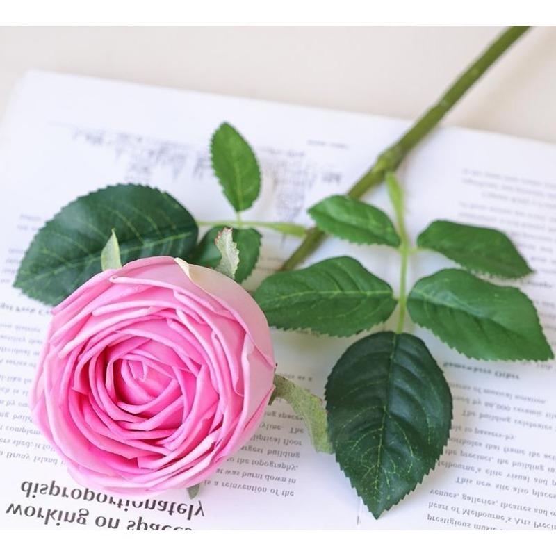 Dark pink real touch fuchsia rose stems 5pcs for wedding bouquet centerpiece home party decor
