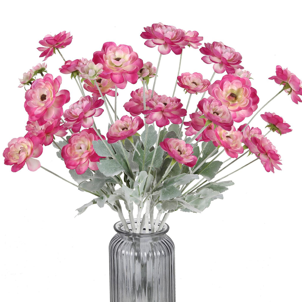 Dark pink faux ranunculus peony flowers 8pcs for wedding home decor table arrangements
