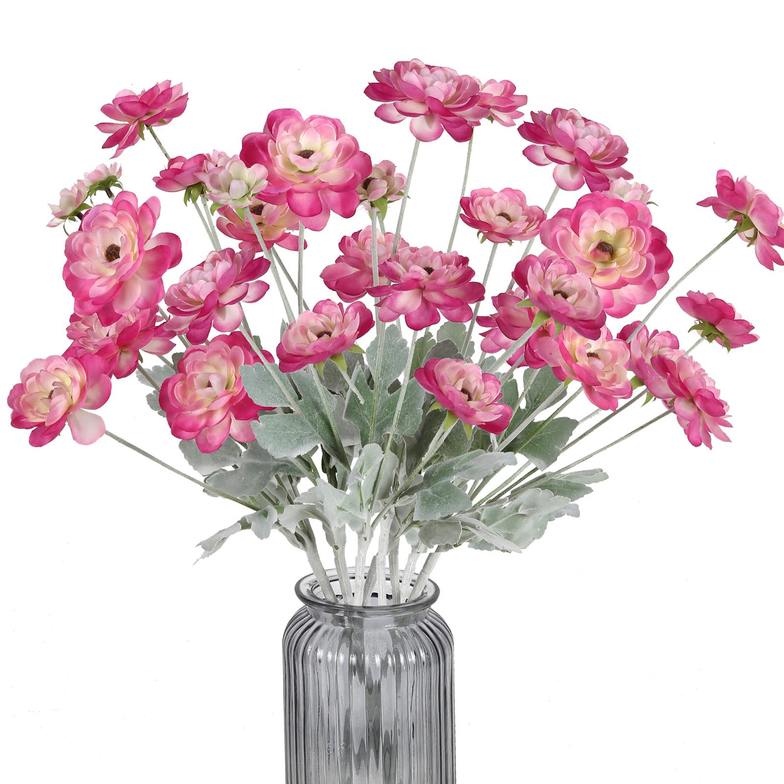 Dark pink faux ranunculus peony flowers 8pcs for wedding home decor table arrangements