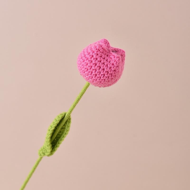 Dark pink handmade crochet tulip bouquet 8pcs for Mother's Day birthday anniversary home decor