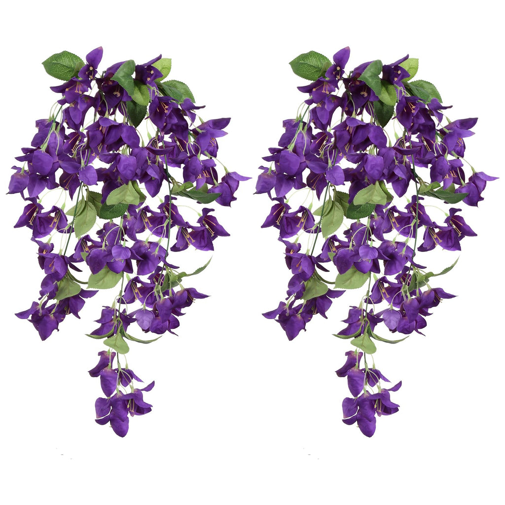 Artificial Bougainvillea Hanging Flowers 2pcs | UV Resistant Silk Vine for Garden Yard Porch Patio Wedding & Home Outdoor Decor in Pink Purple White Blue Orange
