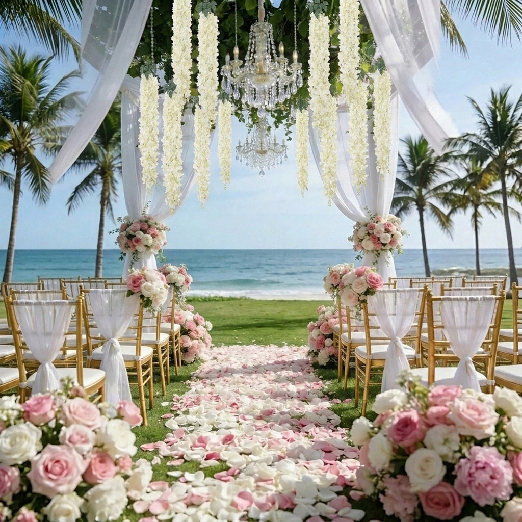 Wisteria Hanging Flowers Dense Faux Vine Garland 2pcs | 6 Colors for Wedding Arch Backdrop Home Party & Wall Decor