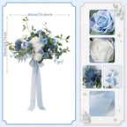 Dusty Blue Bridal Bouquet | Blue White Artificial Wedding Flowers Bride Bridesmaid