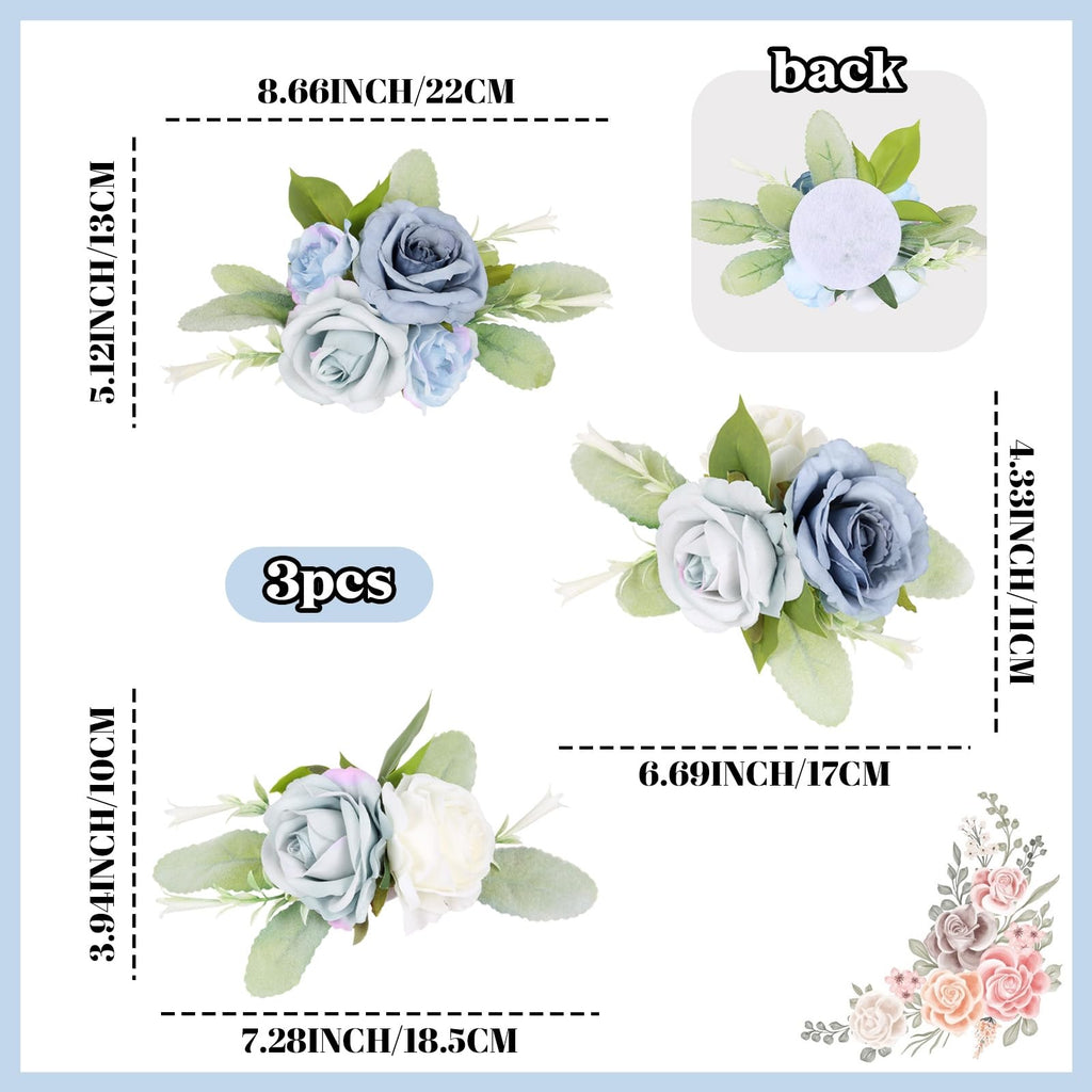 Cake Topper Flowers Set | 3PCS Faux Floral Cake Decorations for Wedding Birthday Baby Shower Anniversary