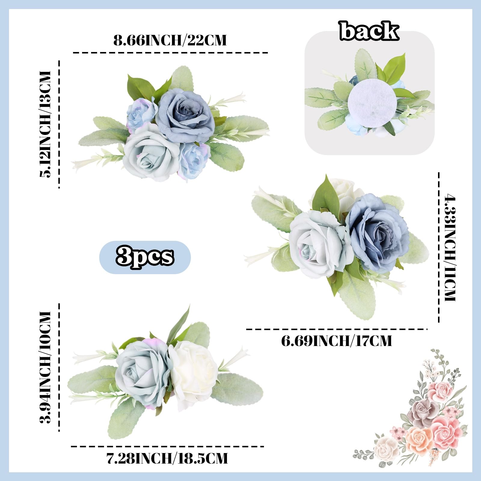 Cake Topper Flowers Set | 3PCS Faux Floral Cake Decorations for Wedding Birthday Baby Shower Anniversary