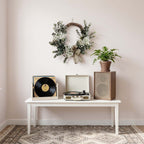 Farmhouse Eucalyptus Wreath with Burlap Bow & White Baby's Breath for Front Door Porch Wall Living Room & Bedroom Decor