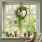 Bohemian Fern Wreath with White Rose Cascading Design Front Door Decor Spring Summer Home Wall Hanging Porch Art