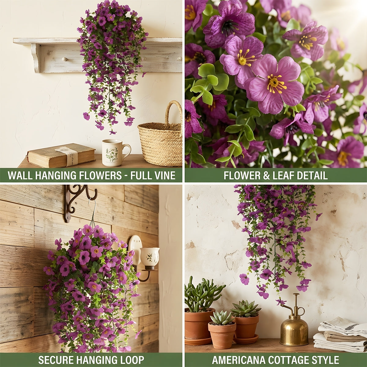 Artificial Hanging Flowers for Outdoors, Morning Glory Artificial Flowers with Eucalyptus Leaves, UV Resistant Fake Flower Realistic Faux Plants for Home Patio Porch Garden
