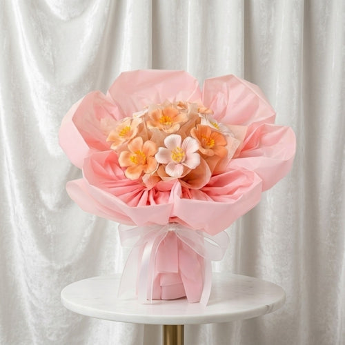 DIY Pink Ceramic Flower Bouquet Material Kit Handmade Clay Assembly Set with Wrapping Paper for Valentine's Day Gift Craft