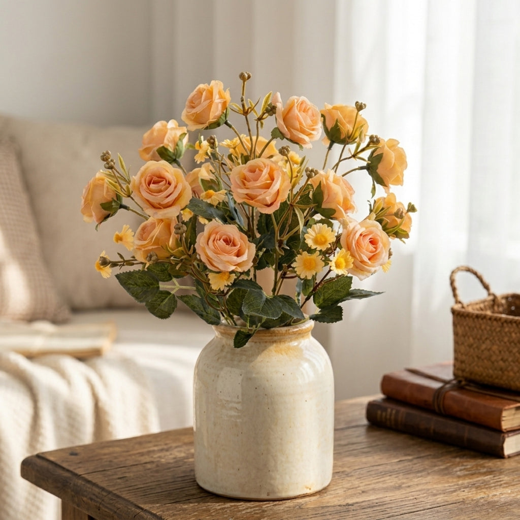 Rose & daisy bouquet UV resistant 2pcs arranged for 5 colors faux flower by IPOPU