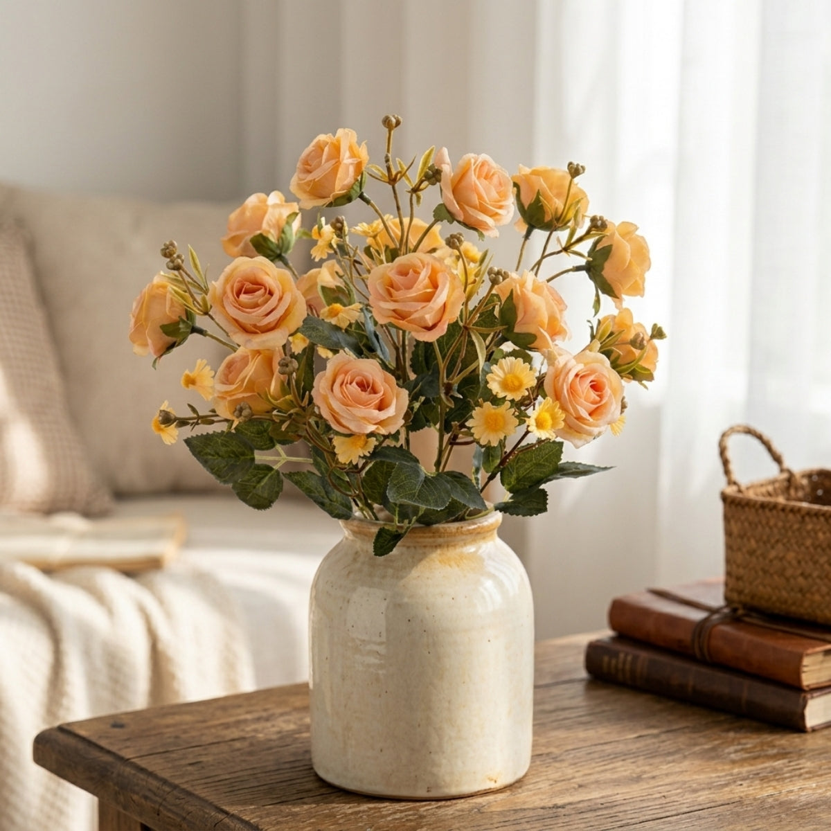 Rose & daisy bouquet UV resistant 2pcs arranged for 5 colors faux flower by IPOPU
