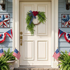 Patriotic Cascading Wreath Front Door Decor Red Rose American Flag Star Ribbon Green Foliage 4th of July Memorial Day Home Porch Wall Art