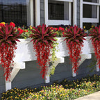 Artificial Red Ti Plant with Cascading Berry Bushes Fake Cordyline Fruticosa Polyester Tropical Leaves for Home Garden Patio Porch Wall Hanging Decor