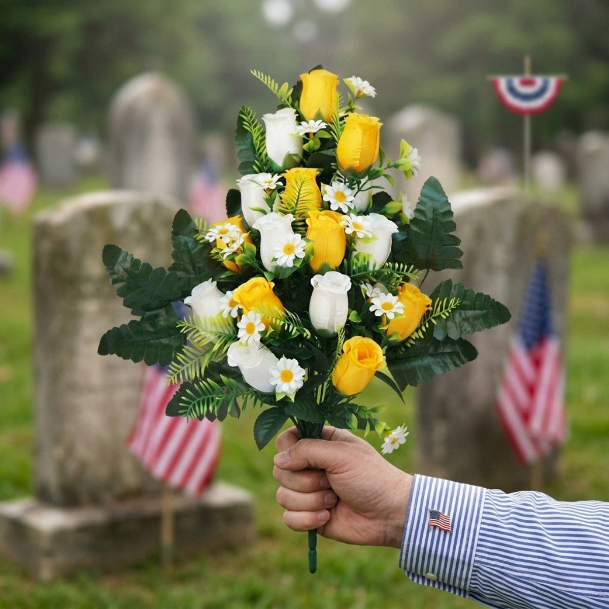 Cemetery flowers memorial rose bouquets with arranged for gravesite decoration by IPOPU
