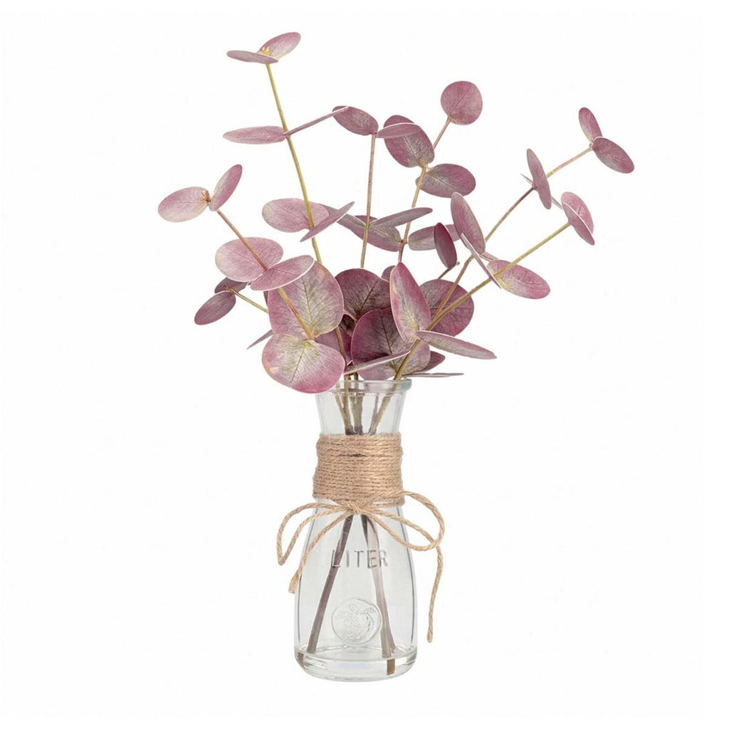 Artificial Eucalyptus Stems in Glass Vase with Faux Water | Faux Greenery for Bathroom Desk Shelf Coffee Table Decor
