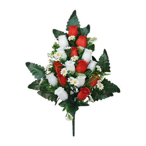Artificial cemetery flowers red memorial roses bouquet with vase for gravesite decoration