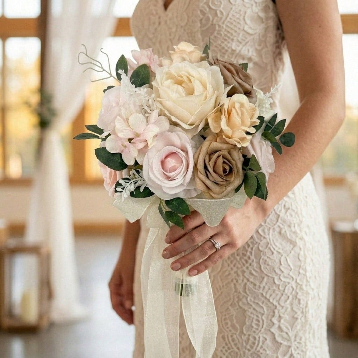 11.8 Inch Flower Bouquet for Bride Artificial Flowers Bouquet Bridesmaid Bouquet Bridal Bouquet Tossing Bouquet for Wedding Ceremony Anniversary