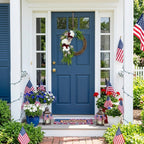 Patriotic Red White and Blue Wreath Fourth of July Front Door Decor Americana Stars Burlap Bow Summer Floral Wreath for Home Wall Party