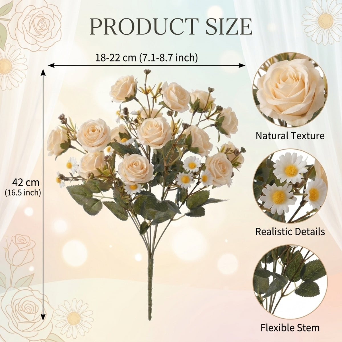 Artificial Rose & Daisy Bouquet UV Resistant 2pcs | 5 Colors Faux Flowers for Outdoor Garden Porch Window Box Balcony & Home Decor