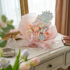 DIY Mini Ceramic Flower Bouquet Material Kit Handmade Clay Assembly Set with Pearl Chain & Gift Packaging Craft Gift