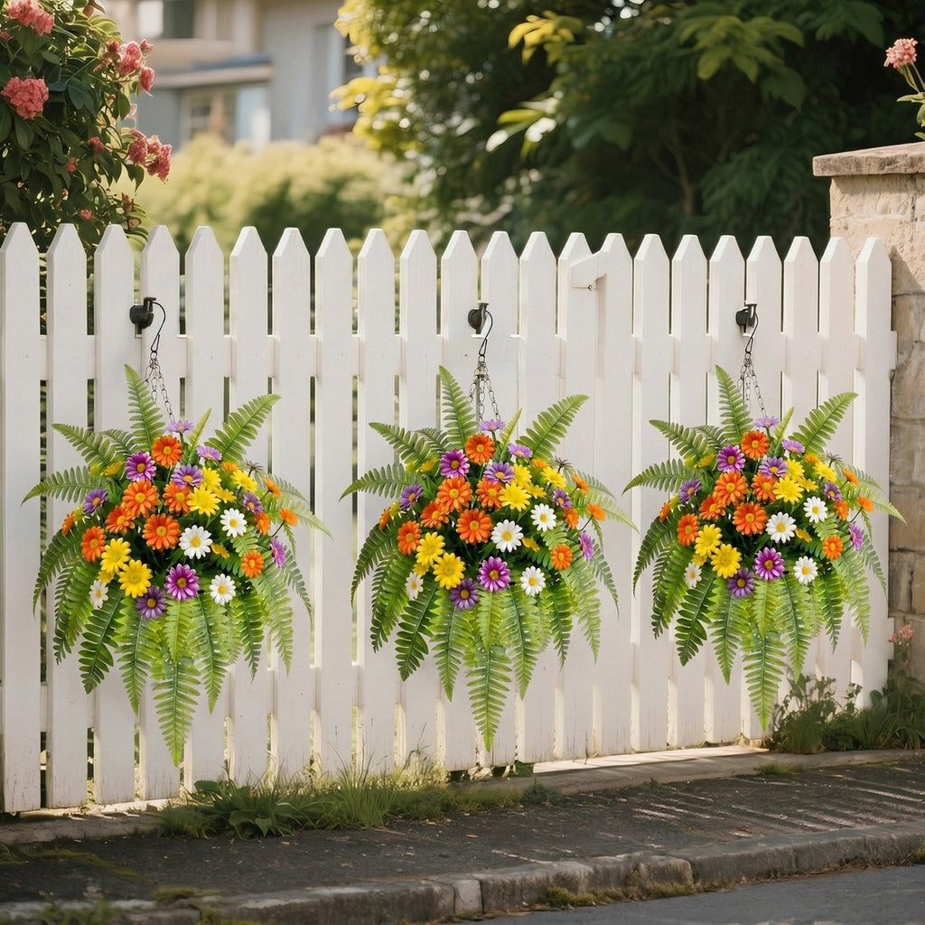 Detail of daisy flower bouquet with fern leaves mixed for home garden table by IPOPU