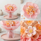DIY Pink Ceramic Flower Bouquet Material Kit Handmade Clay Assembly Set with Wrapping Paper for Valentine's Day Gift Craft