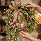 Flower Wreath with Burlap Bow, Artificial Spring and Summer for Front Door Wreath Pink Peony Wreath Garden Party Home Wall Wedding Decor