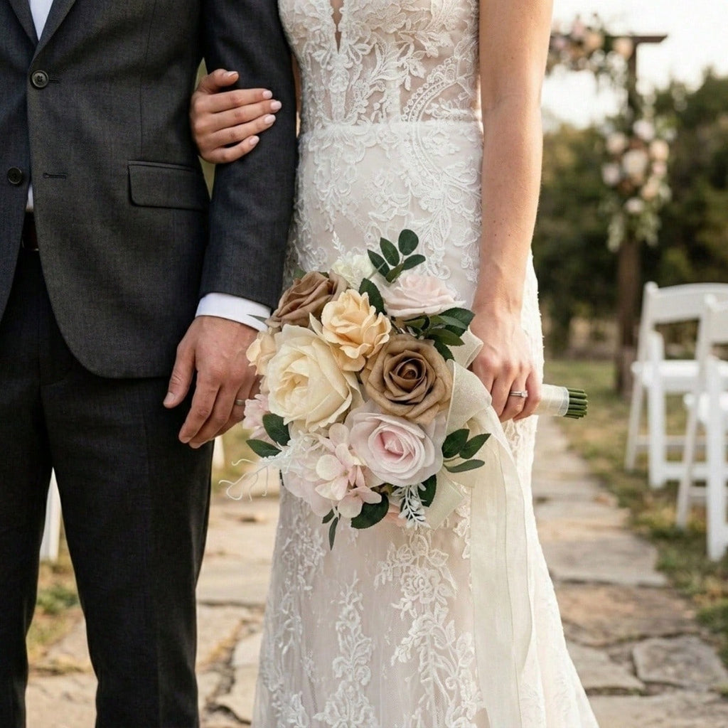 11.8 Inch Flower Bouquet for Bride Artificial Flowers Bouquet Bridesmaid Bouquet Bridal Bouquet Tossing Bouquet for Wedding Ceremony Anniversary