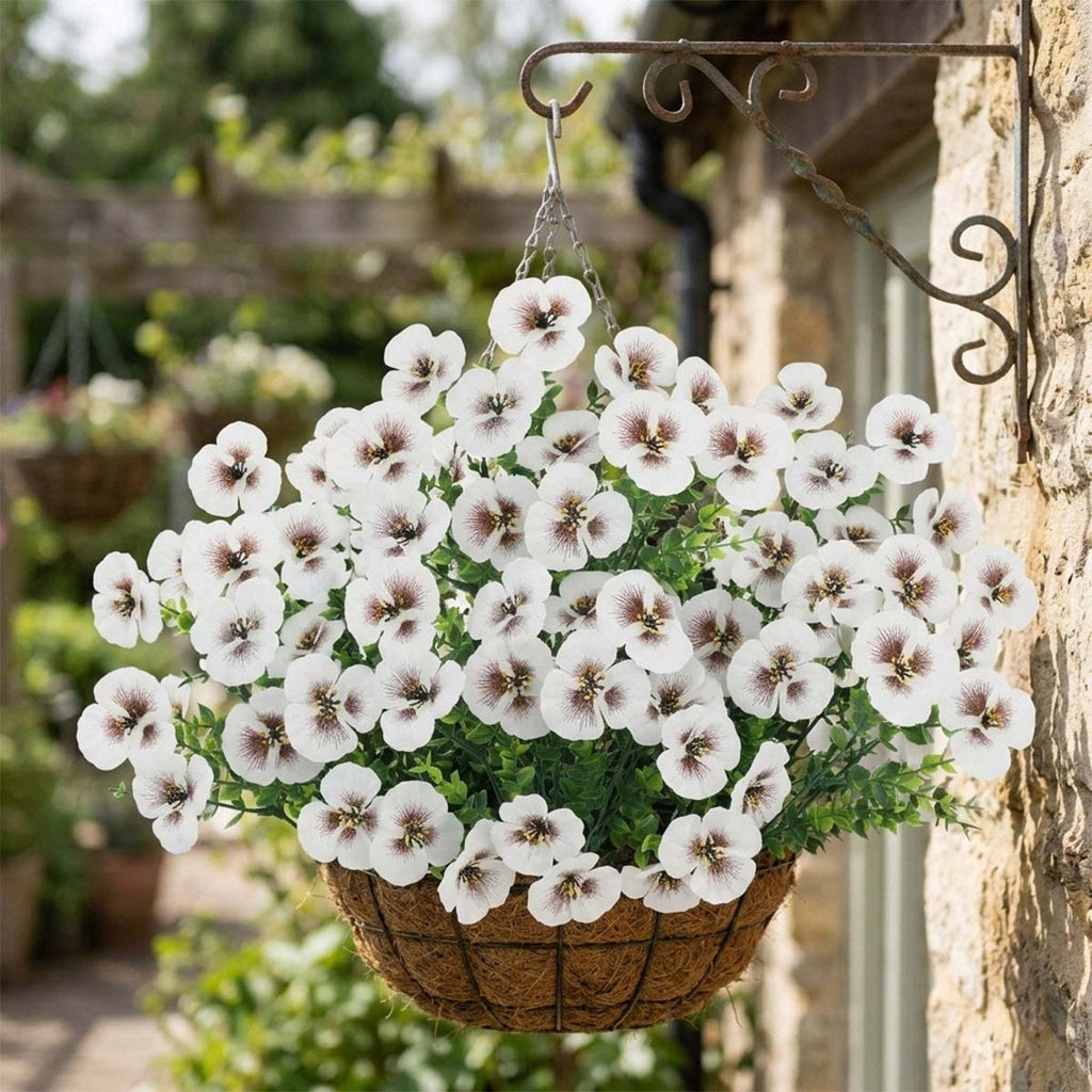 Artificial Pansy Flowers Outdoor Spring Flowers Pansies Wildflower UV Resistant Plants Faux Impatiens for Window Box Wedding Party Outside Garden Porch Decor