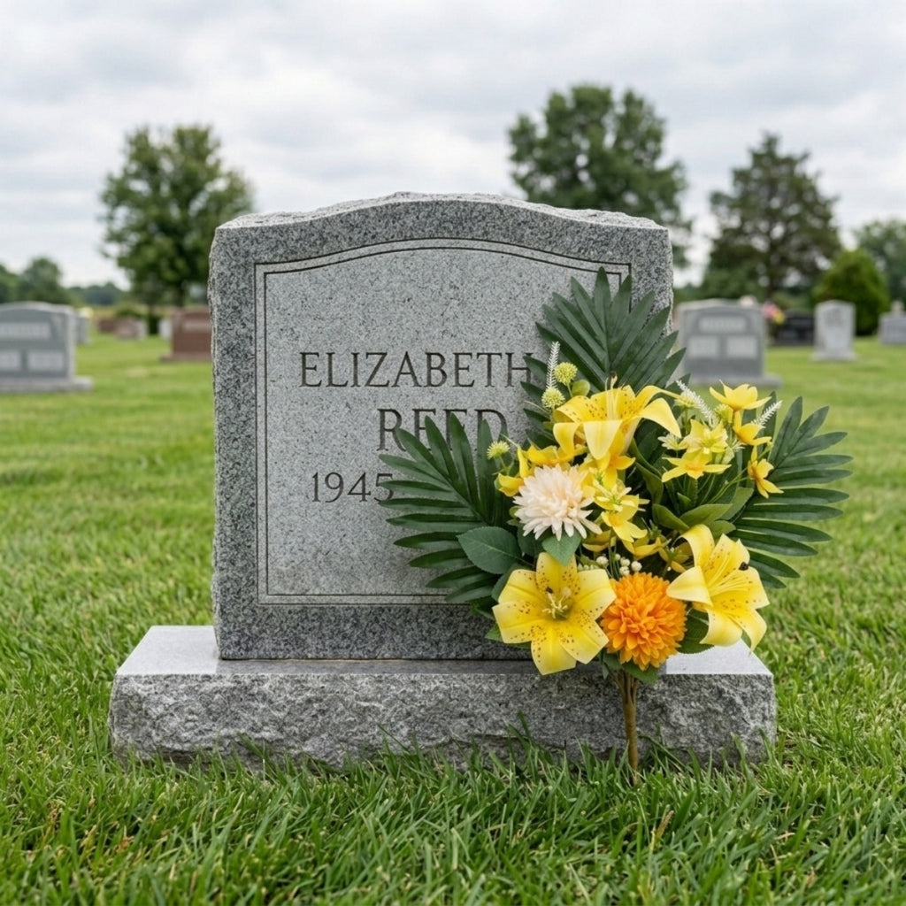 Cemetery Flowers for Grave, Outdoor Lily Chrysanthemum Hydrangea Rose Artificial Flowers Grave Flowers with Cemetery Vase, Lasting and Non-Bleed Colors