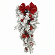 Flocked Christmas Teardrop Swag with Red Bow – 24in