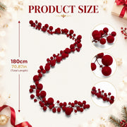6 Ft Burgundy Red Velvet Ball Garland with Vintage Beads