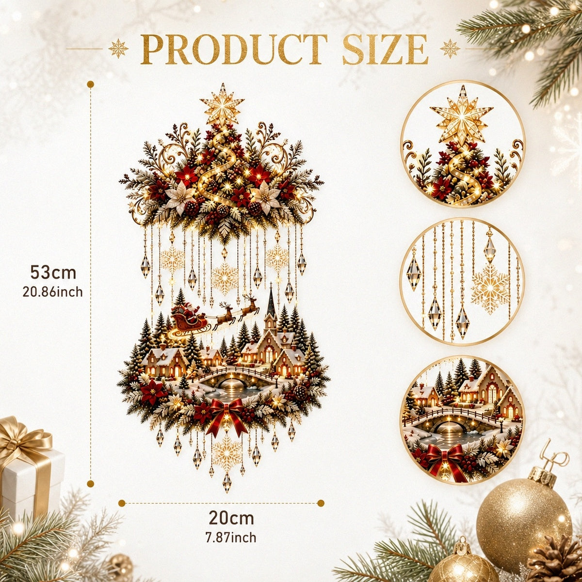Christmas Tree Village Wall Hanging with Warm Lights
