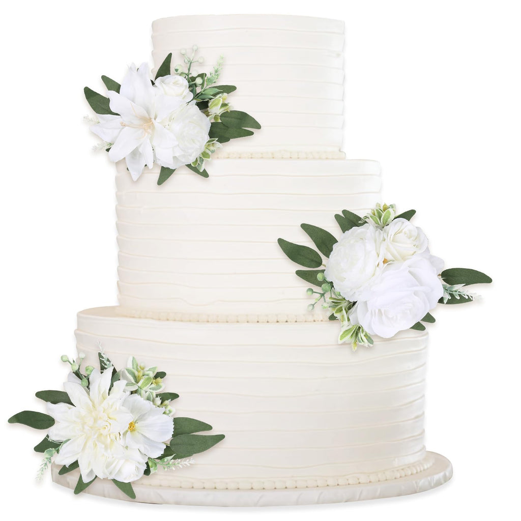 Cake Topper Flowers Set | 3PCS Faux Floral Cake Decorations for Wedding Birthday Baby Shower Anniversary