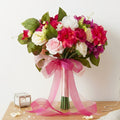 Pink blush artificial rose and peony bouquet with eucalyptus greenery for wedding and home decor