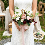 Burgundy & Dusty Pink Rose Bouquet with Peony & Eucalyptus | Wedding Bridal Flowers