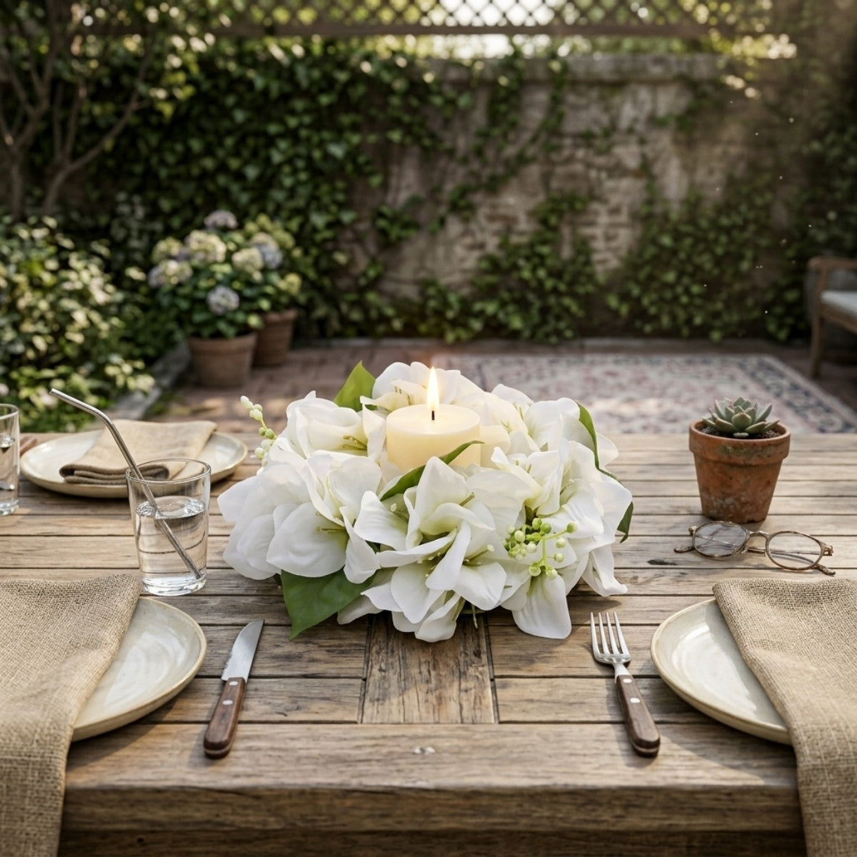 Floral Candle Wreath Rings | Artificial Bougainvillea Candle Rings for Wedding Table Centerpiece Home Decor