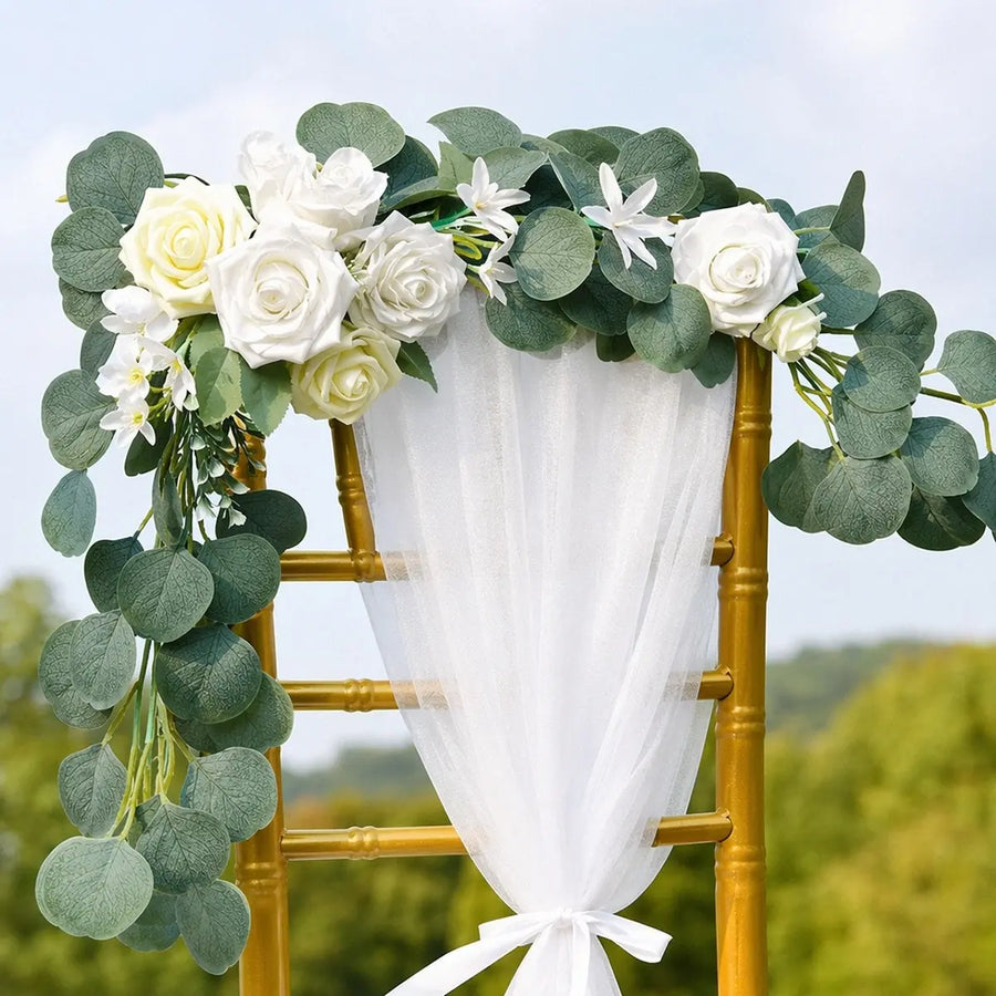 White Rose Silver Dollar Eucalyptus Chair Swag – Set of 2