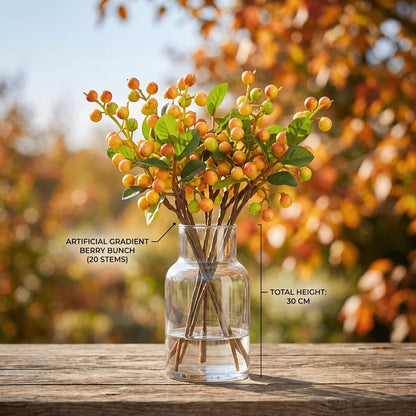 Artificial Berry Stems with Green Leaves | Faux Fruit Branches for Floral Arrangements, Vase Filler & Autumn Decor