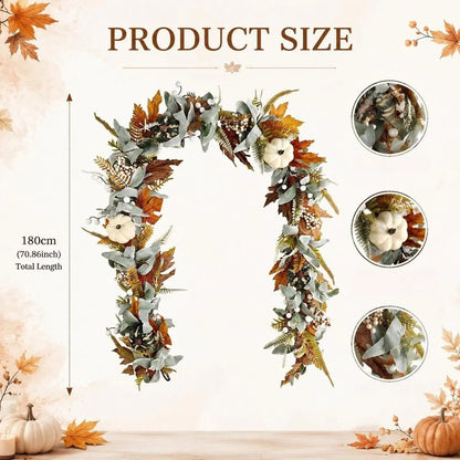 Fall eucalyptus floral garland product size chart dimensions with matching wreath set reference – IPOPU
