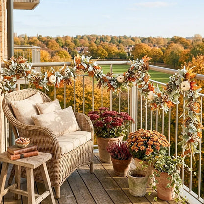 Artificial fall eucalyptus garland displayed on outdoor porch railing autumn seasonal decor – IPOPU
