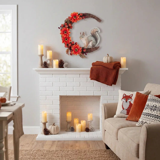 Fall Harvest Wreath with Squirrel | Faux Maple Leaves, Pumpkins, Acorns & Sunflower for Farmhouse Thanksgiving DecorFall WreathFall Harvest Wreath with Squirrel | Faux Maple Leaves, Pumpkins, Acorns & Sunflower for Farmhouse Thanksgiving DecorIPOPU