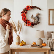 Squirrel Pumpkin Maple Twig Fall Wreath – Farmhouse, 14in